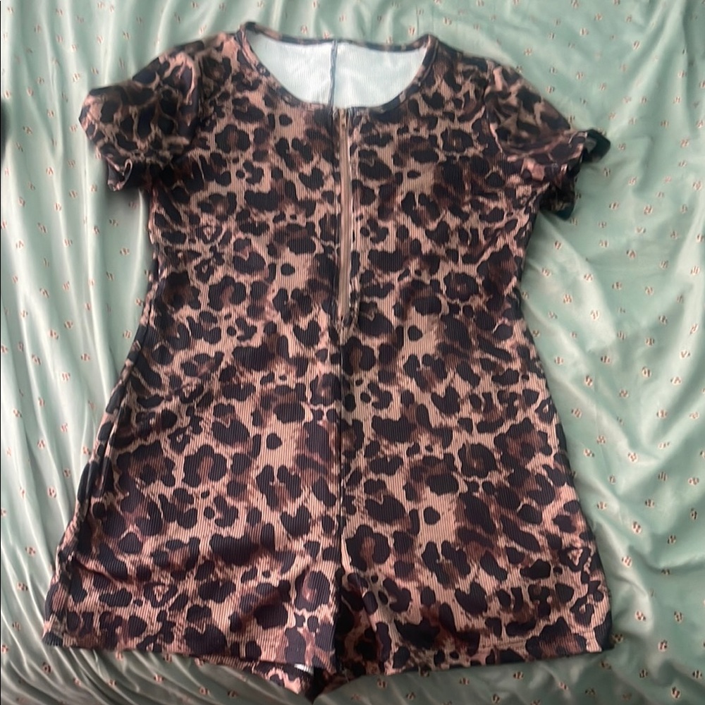 Leopard Print Short Sleeve Romper